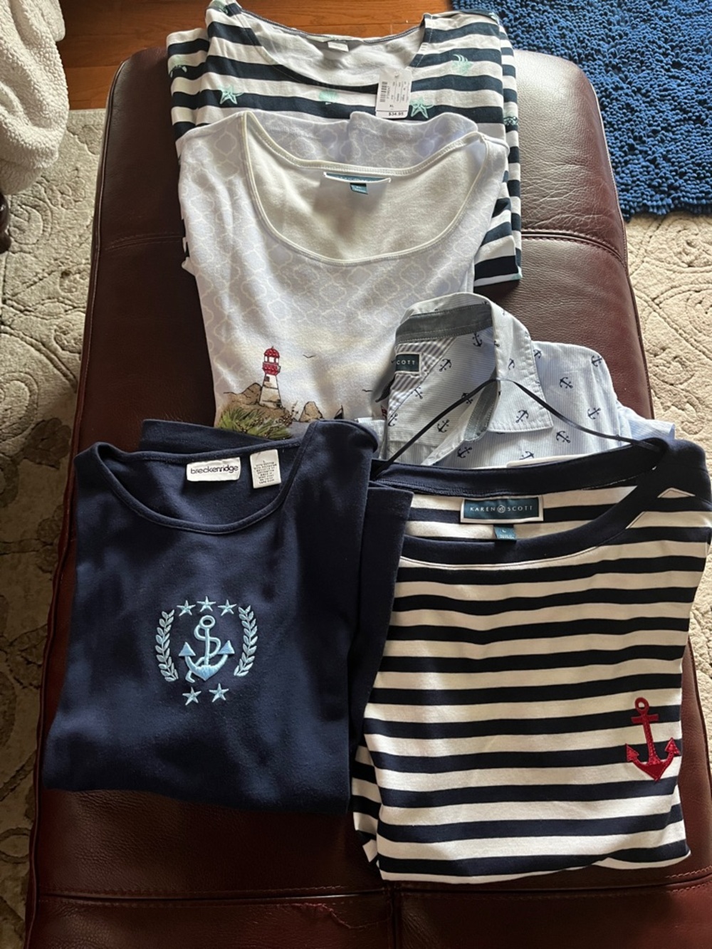 Unavailable Womens large short sleeved tops. Nautical theme.